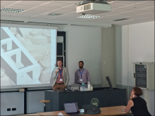 Figures 1 and 2. Graduate students Matei Tichindelean, Brandon Keith and Iman Nagy (through a recorded video) present their research in the Faculty of Engineering of the Politecnico di Torino.